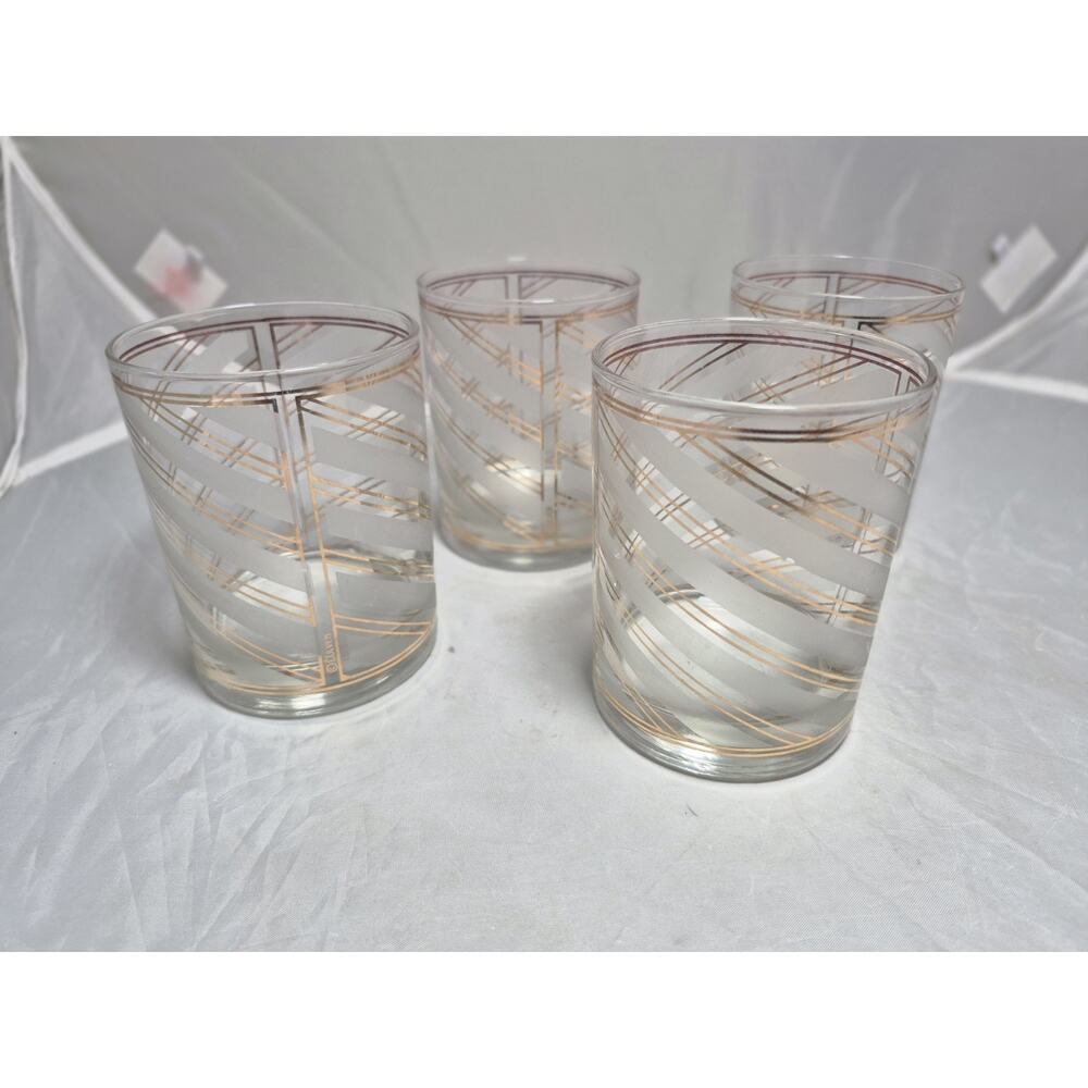💥 Culver LOWBALL Glasses Set of 4 22k GOLD Diamond Swirl VINTAGE